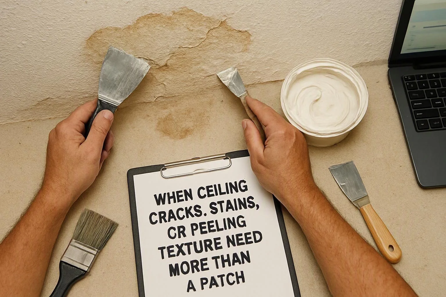 When Ceiling Cracks, Stains, or Peeling Texture Need More Than a Patch